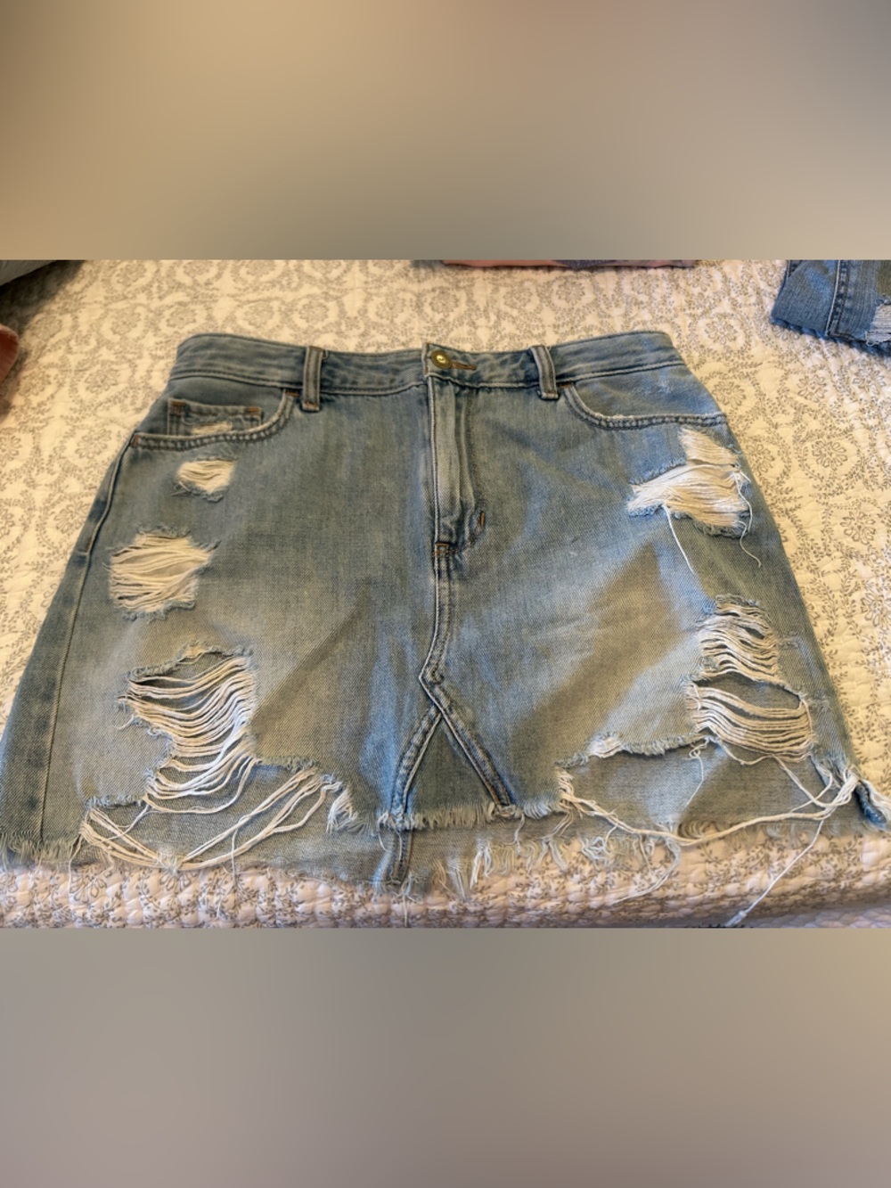 Hollister Light Wash Distressed Denim Mini Skirt